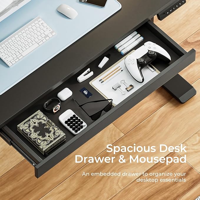 COMHOMA Electric Standing Desk with Drawers, 48 x 24'' Sit Stand up Desk with Monitor Stand, Laptop Stand, Height Adjustable Ergonomic Home Office Computer Desk with Memory Preset Controller (Black)