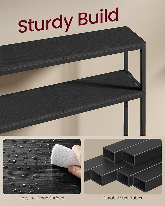 VASAGLE Console Table, 2-Tier Narrow Sofa Table with 2 Shelves, 7.9 x 39.4 x 31.5 Inches, for Living Room, Hallway, Entryway, Charcoal Gray and Ink Black ULNT131B22V1