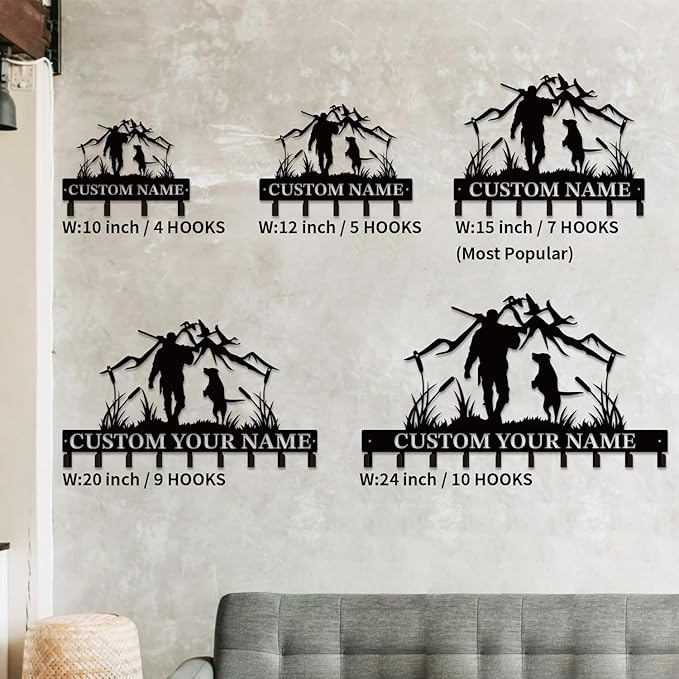 Personalized Custom Name Hunting Deer Wall Key Hooks,Metal Hunting Art Clothes Hooks,Metal Hunting Wall Home Storage Decorative,Hunter For Front Door, Hallway, Kitchen, Bedroom,Keys,Hats (Style B)