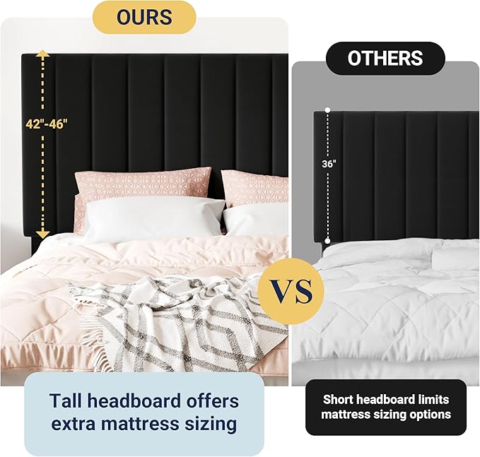 Allewie Full Size Storage Bed Frame, Vertical Channel Tufted Adjustable Headboard, Velvet Upholstered Platform Bed with 4 Oversized Underbed Drawers, Wooden Slats Support, No Box Spring Needed, Black