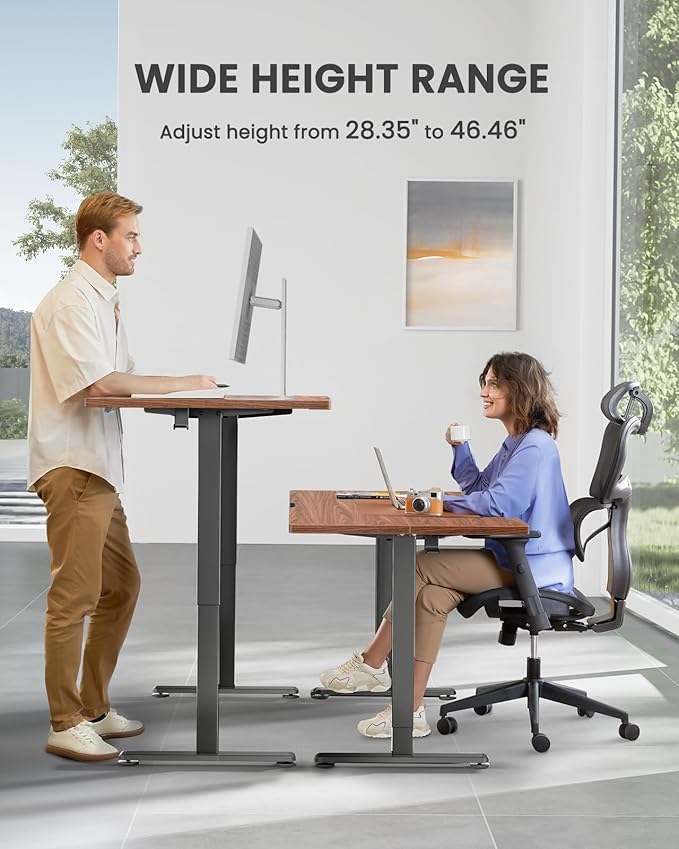 ErGear Height Adjustable Electric Standing Desk, 63 x 28 Inches Sit Stand up Desk, Large Memory Computer Home Office Desk with Two-Piece Desktop (Walnut)