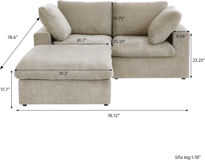 Cloud Modular Sectional Sofa Couch,80.3" L Shaped Convertible Couches with Storage Ottoman for Living Room,Minimalist Deep Sofa Couches,Sofa Covers Washable&Replaceable