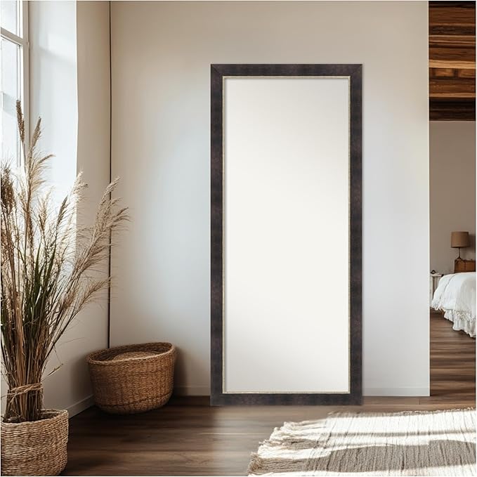 Amanti Art Bronze Full Length Mirror, 65x29 Odin Antique Bronze Tall Free Standing Body Wall Mirror Full Length for Dressing, Modern Contemporary Wood Frame, Lean on Floor or Hang, Wall Decor