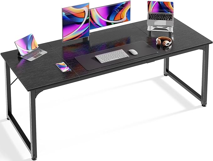 Huuger Modern Simple Office Desk, 63 Inch, Gaming & Writing Desk with Storage, Large Legroom, Metal Frame, Black