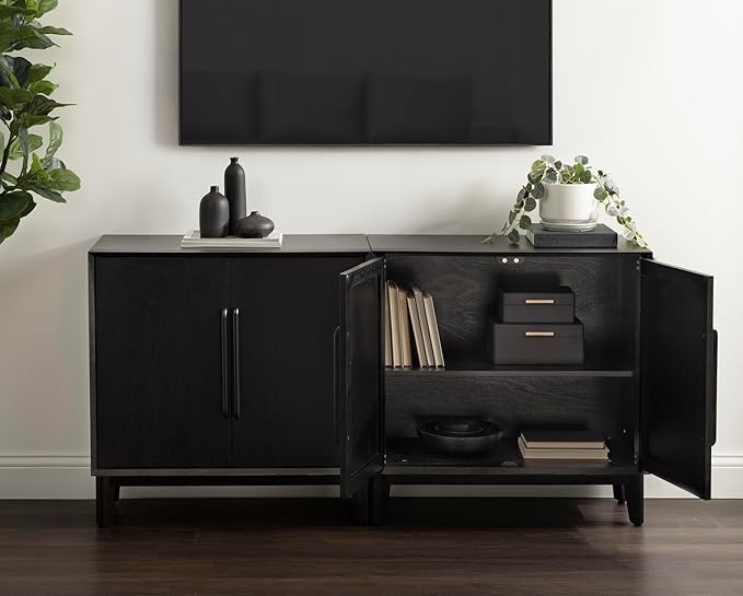 Kate and Laurel McCutcheon Modern Two-Door Mango Wood Floor Storage Cabinet, 30 x 15 x 30, Black, Transitional Living Room TV Stand for Use as Sideboard Buffet Cabinet or Bar Storage Buffet