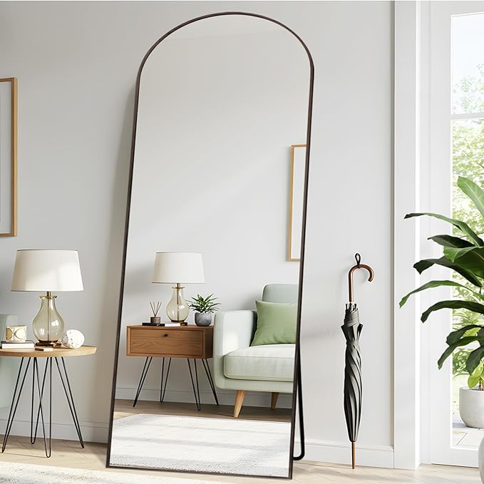 Arched 34x76 Inch Oversize Full Length Mirrors Aluminium Frame in Classic Graylish Driftwood Looking Free Standing Floor Mirror Full Body Wall Mounted for Bedroom Living Room and Hallway