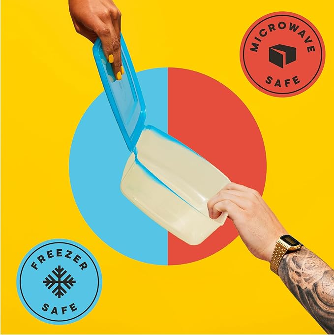 Premium Attached Food Storage Containers, Permanently Attached Plastic Lid, Never Lose & Space Saving Organization (17 Pack)