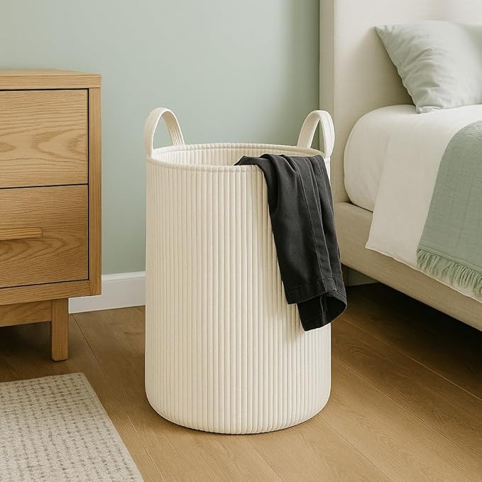 PUTSKA Laundry Basket Hamper – Blanket Basket for organizing, Décor and Toys, Clothes Hamper – Perfect for Baby and Kids Room, Nursery, Bedroom, Bathroom, Living Room – XL, Cream