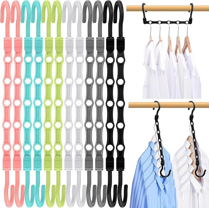 Closet Organizers and Storage, Magic Space Saving Hangers, College Dorm Room Essentials for Girls, Sturdy Cascading Hanger with 5 Holes for Heavy Clothes, Bedroom Home Organization Essentials, 12 Pack