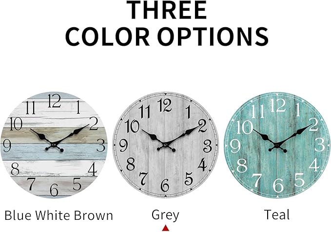 HYLANDA Wall Clock, Gray 16 Inch Wall Clocks Battery Operated Silent Non Ticking, Country Round Clocks Farmhous Wall Decorative for Kitchen, Bathroom, Living Room