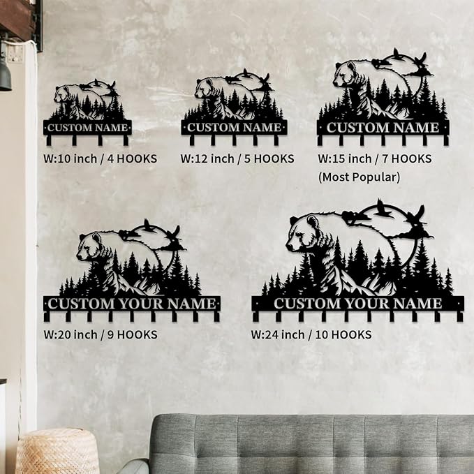 Personalized Custom Name Bear Key Wall Hooks,Metal Bear Keys Clothes Hooks,Metal Bear Wall Home Storage Decorative,For Front Door, Hallway, Kitchen, Bedroom,Keys,Hats (Style N)