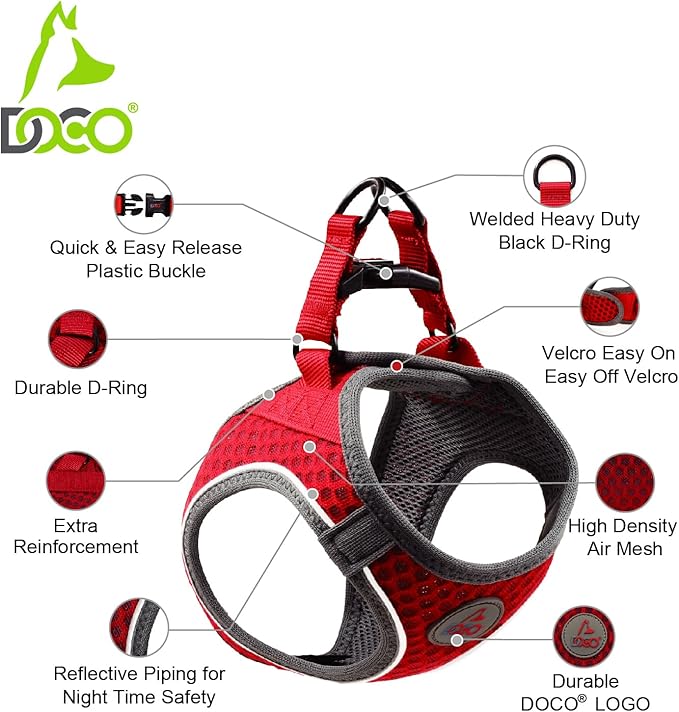 DOCO Dog Harness (Chest 16"-17", Weight 10–15 lbs) Athletica Adjustable Heavy Duty No Choke Puppy Vest for Medium Dogs Lightweight Air Mesh, Reflective, Puppy Essentials – Turquoise, Medium