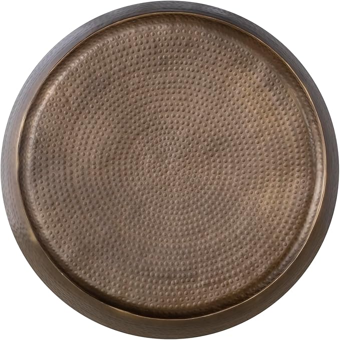 CT501 Modern Contemporary Round Aluminum Material 32" Coffee Table, Farmhouse Table with Glossy Hand Hammered Design Antique Gold