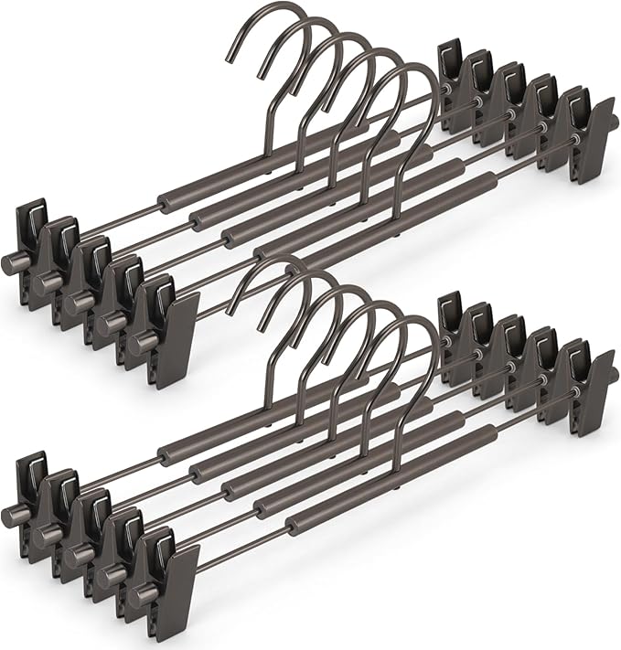 VWV 10-Pack Adjustable Women's Skirt and Pants Hangers, Durable, Space-Saving, Suitable for Jeans, Shorts, Underwear, Sports Bras (Matte Gunmetal)