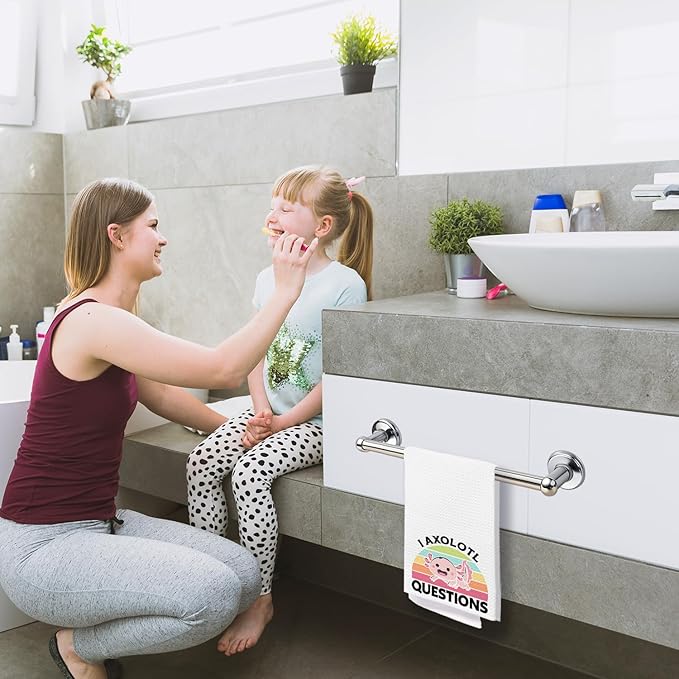 Axolotl Lover Gifts Bathroom Hand Towels, Kids Bathroom Decor, Funny Retro Rainbow Pink Axolotl Kitchen Towels, Animal Lover Gifts Dish Tea Towel, 16x24 Inch