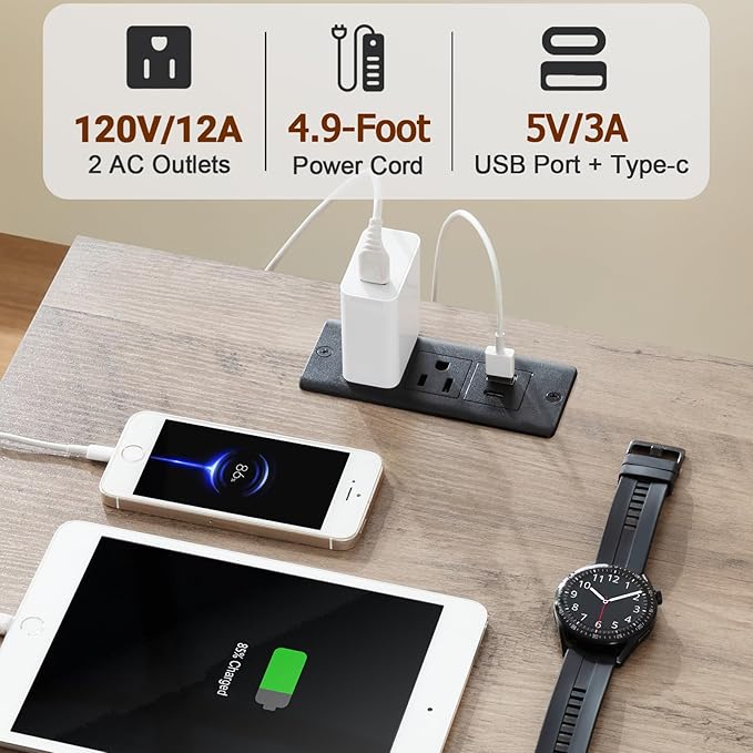 AMHANCIBLE Night Stand Set 2, Nightstand with Charging Station, End Tables Living Room with USB Ports and Outlets, Bedside Tables with Fabric Drawers for Bedroom, Greige HET05XGY