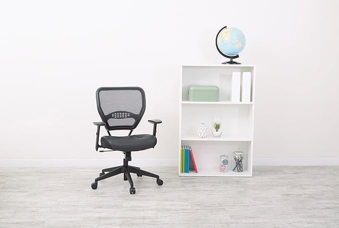 Space Seating 57 Series Professional Dark Air Grid Back Manager's Adjustable Office Chair with Built-in Lumbar Support and Padded Seat, Black Bonded Leather