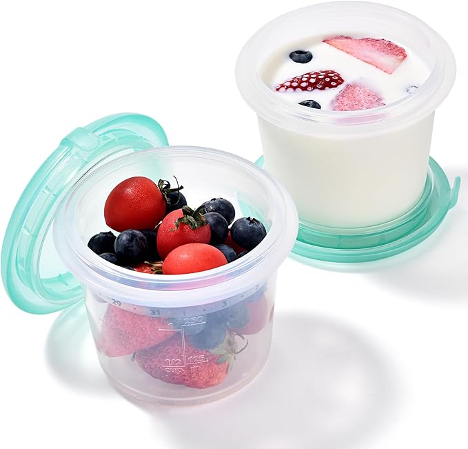 U-Taste 1 Cup Silicone Food Container: Small Kitchen Storage with Airtight Lid, Freezer & Microwave Safe, Fruit Box with Date Marking Circle, Clear Stackable for Meal Prep Portion (Set of 2, Aqua Sky)