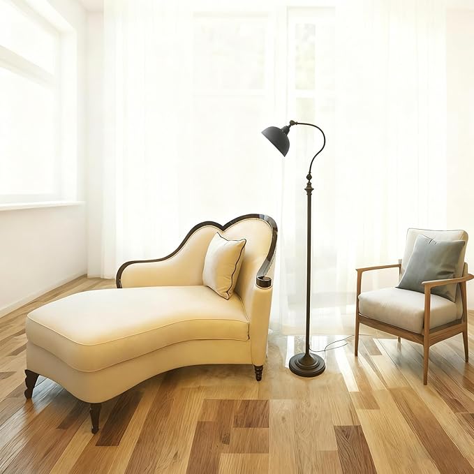 MIXL-Black Gooseneck Floor Lamp with Knob Switch,Adjustable Shade Metal Standing Light,Rotatable Floor Reading Lamp Over Chair,Industrial Standing Lamps for Living Room Bedroom and Office