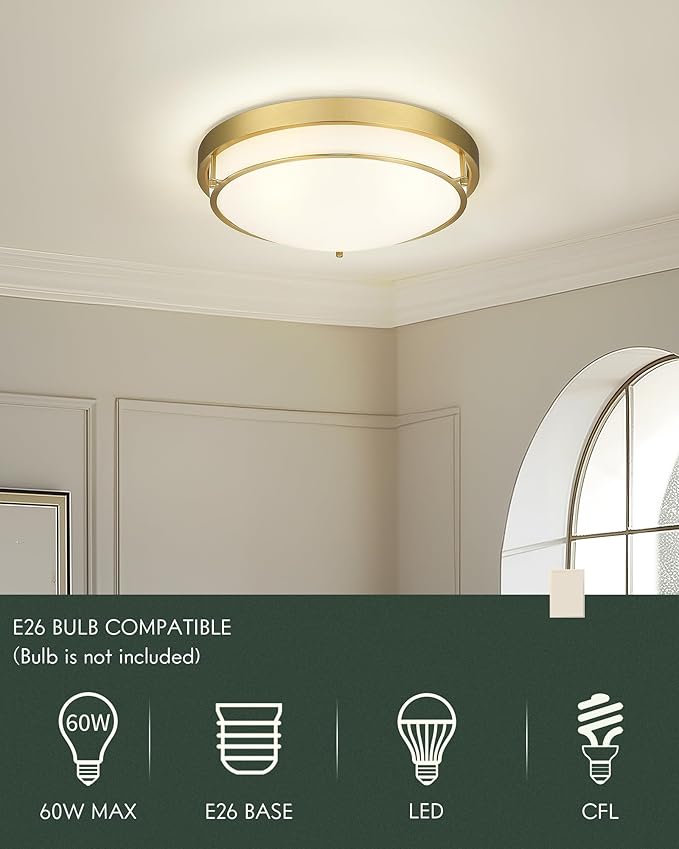 16 inch Flush Mount Light Fixture, 3-Light Modern Ceiling Light with Polished Gold Finish for Hallway Kitchen Laundry Bedroom, CL4822-3W-PG