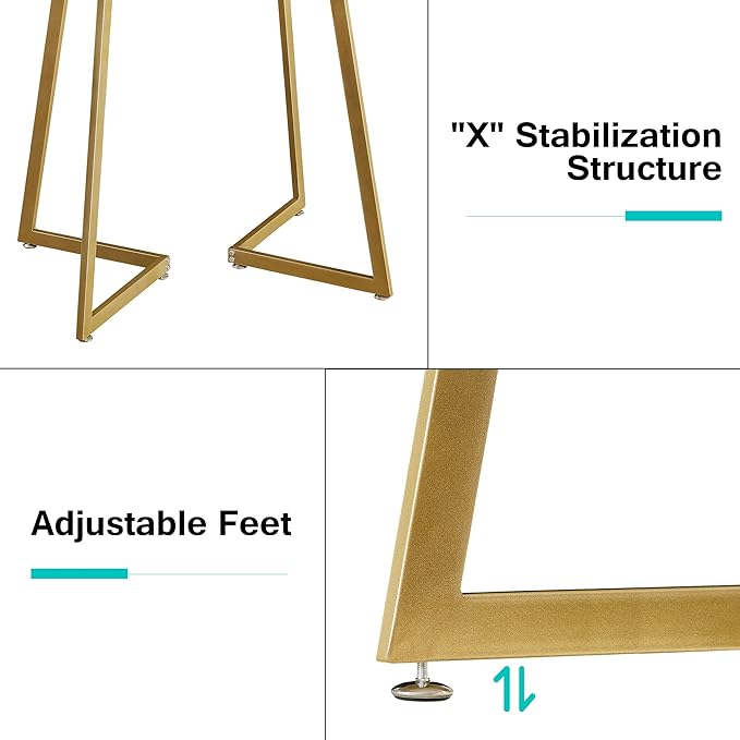 VECELO Round Dining Room Table with Wood Grain Tabletop and Steel Frame, for Kitchen, Living Room, Office, Conference, 2 to 4 Person, White & Gold