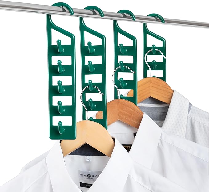 CraftyCrocodile Space Saving Hangers for Clothes - 4 in Pack, Heavy Duty Plastic, Multi Closet Space Savers for Shirts, Pants, Jeans, Sweaters - Hanger Organizer Space Saver