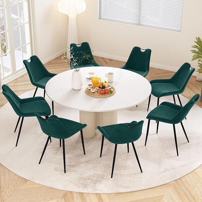 Giantex Dining Chairs Set of 4, Soft Velvet Upholstered Kitchen Dining Room Chairs w/Handle, Metal Legs, Curved Back, Modern Armless Accent Side Chair for Living Room, Restaurant (Velvet Green)