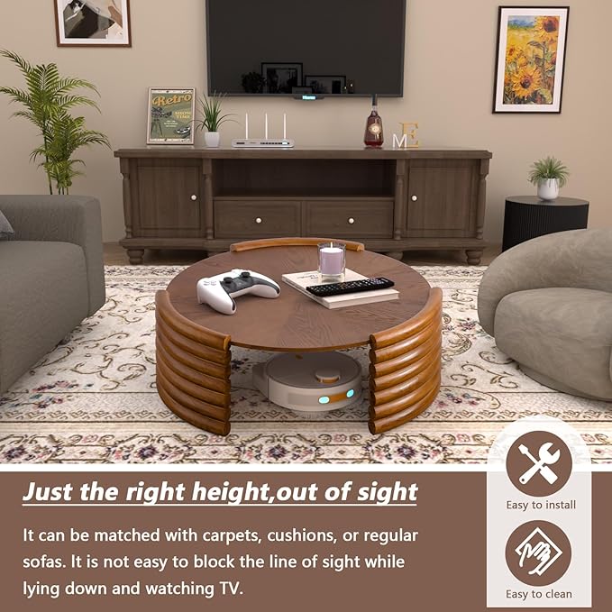 36" Round Coffee Table for Living Room Mid Century Modern Vintage Circle Coffee Table Center Tables Fluted Accent Tea Tables for Apartment Living Room