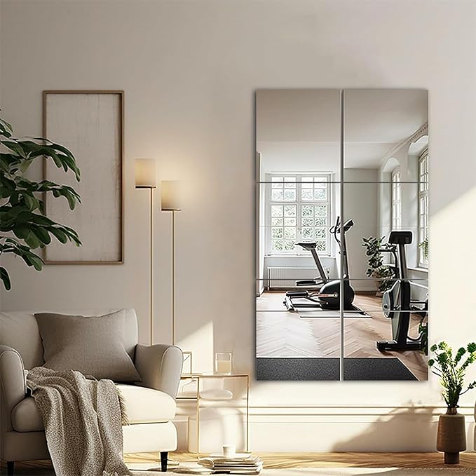 3 PCS Wall Mirror Tiles, Upgrade Shatterproof Self-Adhesive Full Length Mirror for Bedroom, Bathroom, Home Gym - Frameless Acrylic Tiles for Home Decor 17.8'' x 12''
