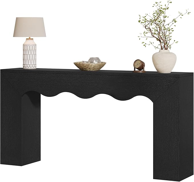 Tribesigns 63" Farmhouse Console Table, Wooden Couch Table Behind Sofa with Storage, Long Entryway Sofa Station, Narrow Console Stand with Base, Hallway Stand for Entryway, Living Room (1, Black)