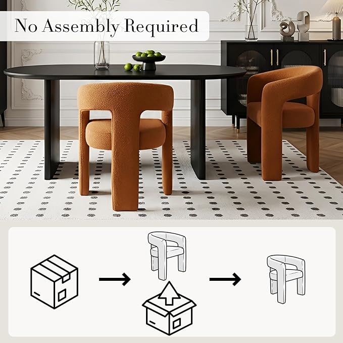 Modern Sherpa Barrel Dining Chair Upholstered Faux Fur Dining Room Chair with Arm Comfy Accent Side Chair for Kitchen/Living Room/Reception, Terra Cotta, 1 PC