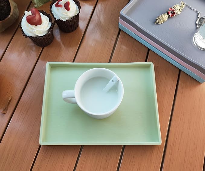 Small Green Mini Serving Tray (8.5 x 6.3 inch) for Serving Accessory, Spa, Coffee, Drinks, Wine, Tea, Bar, Party, Seasoning, Perfume or Display Use.