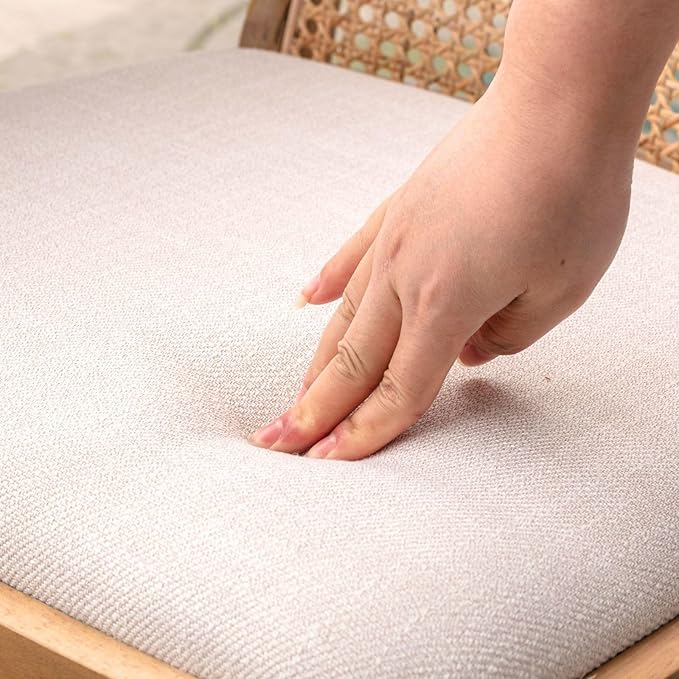 LukeAlon Linen Dining Chairs Set of 2, Natural Woven Cane Back Side Chairs with Solid Wood Legs Mid Century Dinner Chairs for Kitchen Living Room, Beige