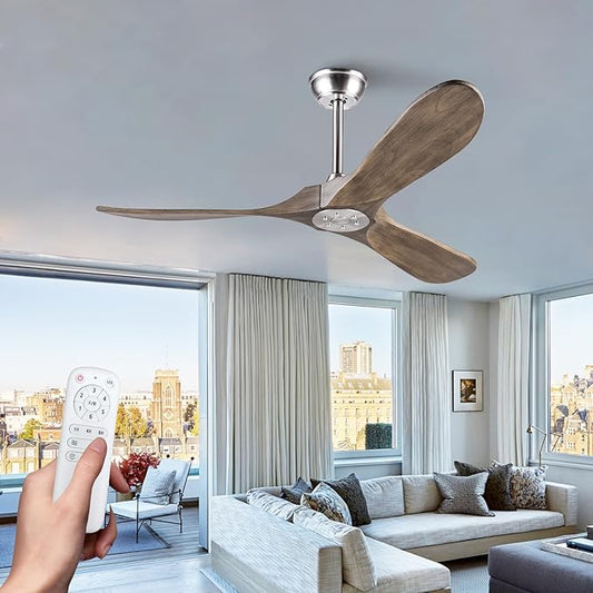 52 inch Ceiling Fan without Light, Quiet Reversible DC Motor Wood Ceiling Fan no Light, 3 Blades Modern Ceiling Fan with Remote Control for Outdoor Indoor Farmhouse Patios
