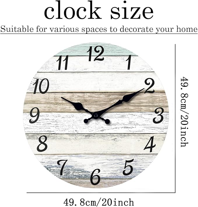 XNM Wood Large Wall Clocks Battery Operated Coastal 20 Inch Clocks for Living Room Farmhouse Rustic Wall Clock Silent (MDF No Solid Wood)