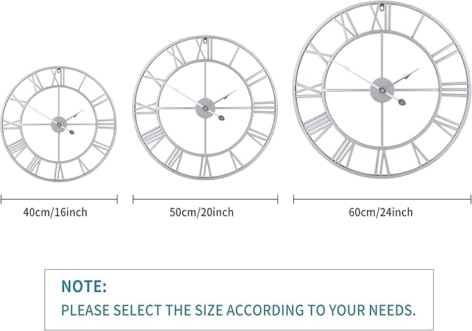 1st owned Large Wall Clock, Metal Retro Roman Numeral Clock, Modern Round Wall Clocks Almost Silent, Easy to Read for Living Room/Home/Kitchen/Bedroom/Office/School Decor (Silver, 16 Inch)