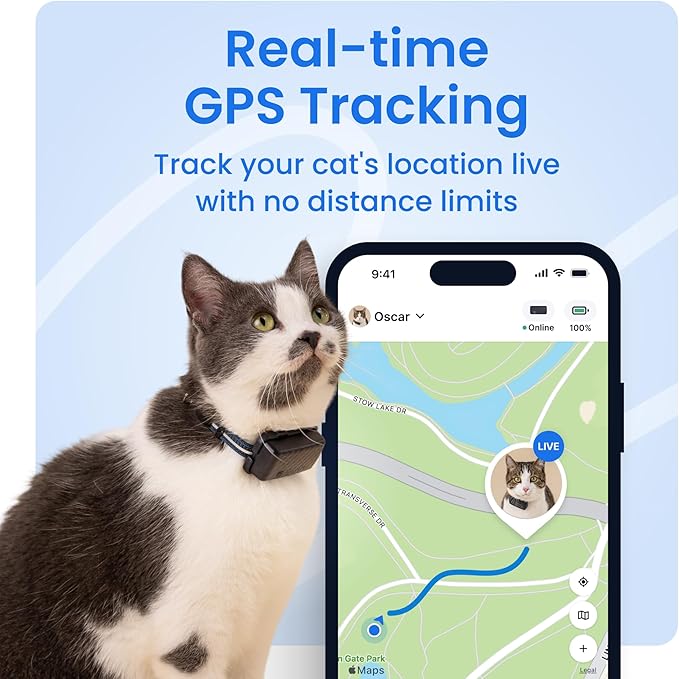 Tractive Smart Cat GPS Tracker with Free 6 Month Subscription | Real-Time Location & Wellness Monitoring for Cats 6.5 lbs+ | Territory & Location History | Up to 5-Day Battery (Dark Blue)