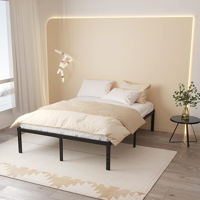 Full Size Bed Frame No Box Spring Needed, 16 Inch Heavy Duty Metal Platform Bed Frame Full Support Up to 3000 lbs, Easy Assembly, Noise Free, Black