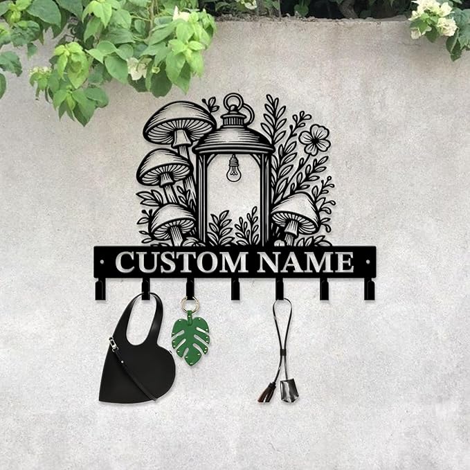 Customized Keys Holder - Personalized Mushroom Wonderland Key Hooks Wall Metal Sign Decor,Wall Holder,Door Hook (Style I)