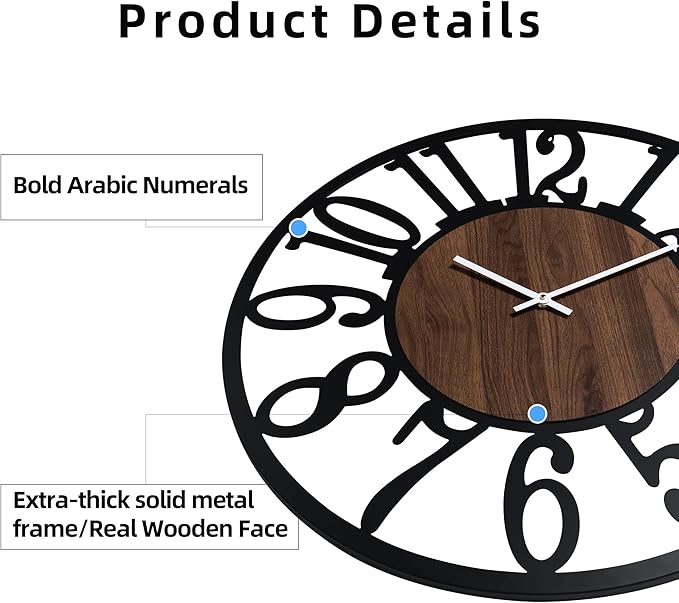 32 Inch Large Metal Wall Clock with Voice and Light Sensor Night Light, Glow in The Dark Non-Ticking Silent Battery Operated Decorative Oversized Wall Clock for Bedroom Living Room Decor