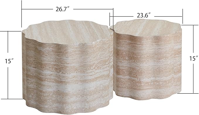 Round Coffee Tables Set of 2 for Living Room,Faux Mars Pattern Modern Minimalist Side Accent End Table for Apartment,Office(Beige Brown,26.7" & 23.6")