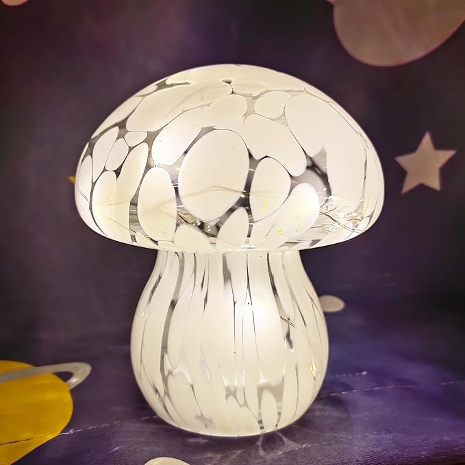 Mushroom Table Lamps Night Lights Cute Glass Nightstand Bedside Desk Lamps for Bedroom Living Study(Bulb Included) - White