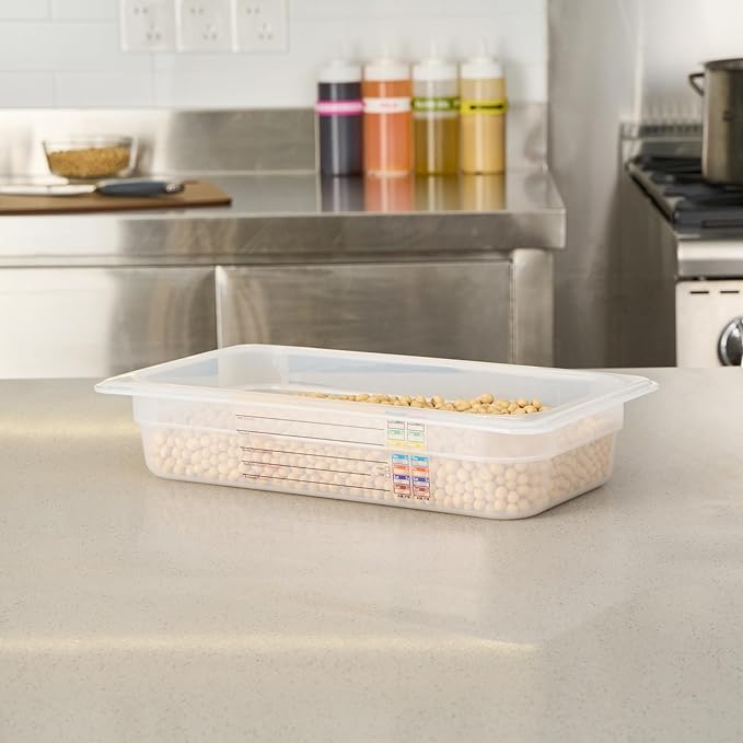 Restaurantware Food Pans Pack of 10 Plastic Rectangle Food Containers 1/3 Size with Traceability Label, Storage Containers Dishwashable Hot Cold Friendly for Restaurants Buffet Commercial Use