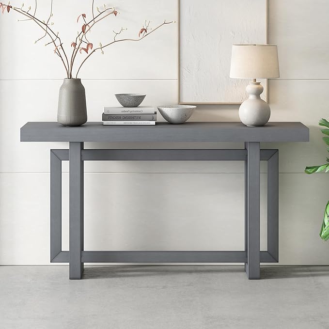Knocbel Contemporary Console Table with Industrial-Inspired Concrete Wood Top, Minimalist Entryway Table for Hallway Living Room Foyer Corridor, 59.1" W x 15.7" D x 31.7" H (Dark Gray)