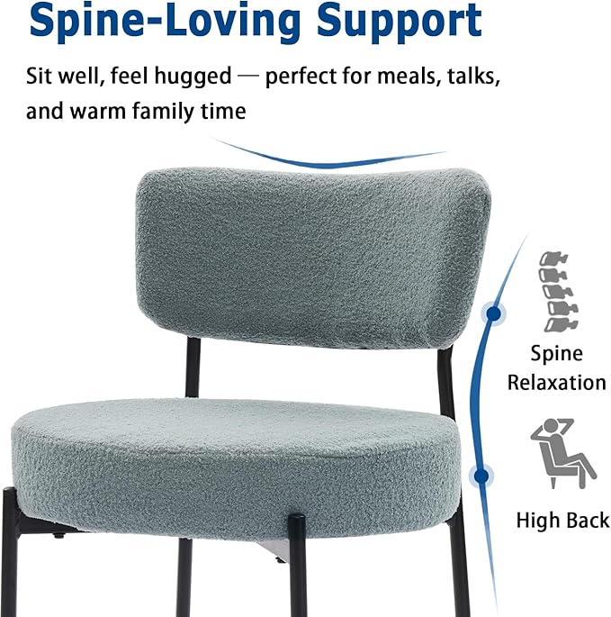 Grey Boucle Dining Chairs Set of 4, Upholstered Dinner Chair with Metal Frame, Dining Room Chairs with Padded Seat, Round Modern Seating for Living Room