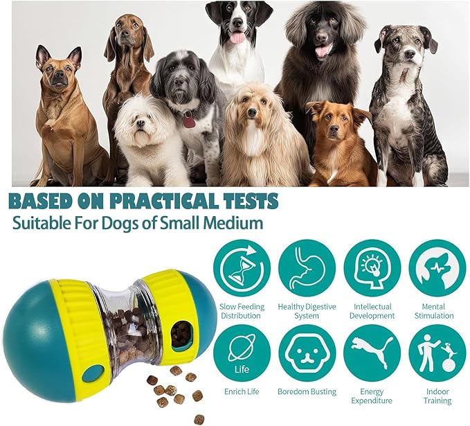 Dog Food Puzzle Toys, Adjustable Dog Treat Dispensing Dogs Toys, Interactive Chase Slow Feeder for Boredom and Stimulating, IQ Training for Small Medium Dogs