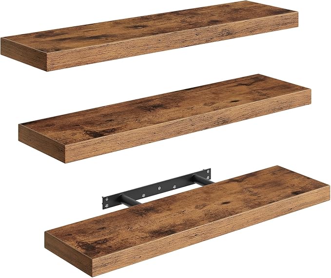 Floating Shelves for Wall, 1.5" Thick Wall Shelf Set of 3 with Invisible Brackets, 23.6L x 7.9W Hanging Shelves Farmhouse Home Decor for Bathroom, Living Room, Bedroom, Rustic Brown 6301BJP3BF
