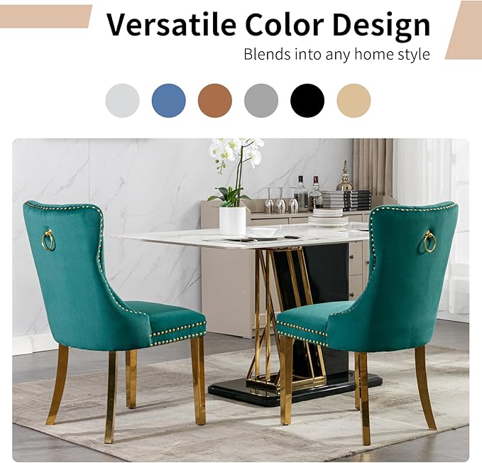 Luxury Upholstered Dining Chairs Set of 4, Green Kitchen Chair with Golden Metal Legs, Velvet Tufted Back Dining Chair, Sillas de Comedor, Modern Kitchen & Dining Room Chairs (Green, 4 Pcs)