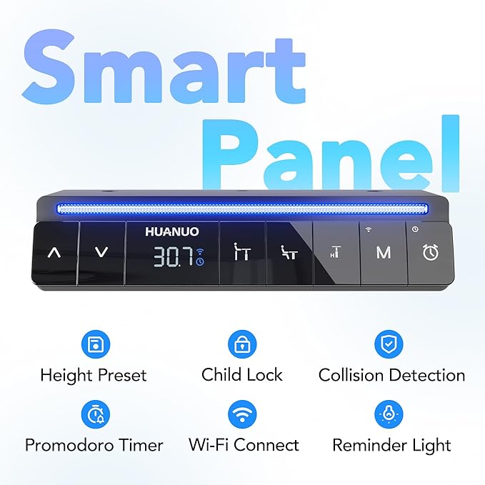 HUANUO AI-Powered Electric Standing Desk with Smart APP, Compatible with Alexa & Google, Adjustable Height, 6 Memory Settings, Sedentary Reminder, Ergonomic Sit-Stand Desk, 32-inch, Black