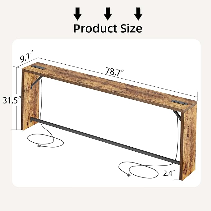 TIQLAB Sofa Table, 79''L x 9.1''W (1.2'' Thickness) Long Console Table Behind Couch, Entryway Table with Angled Metal Frame, Industrial Console Table, Rustic Brown